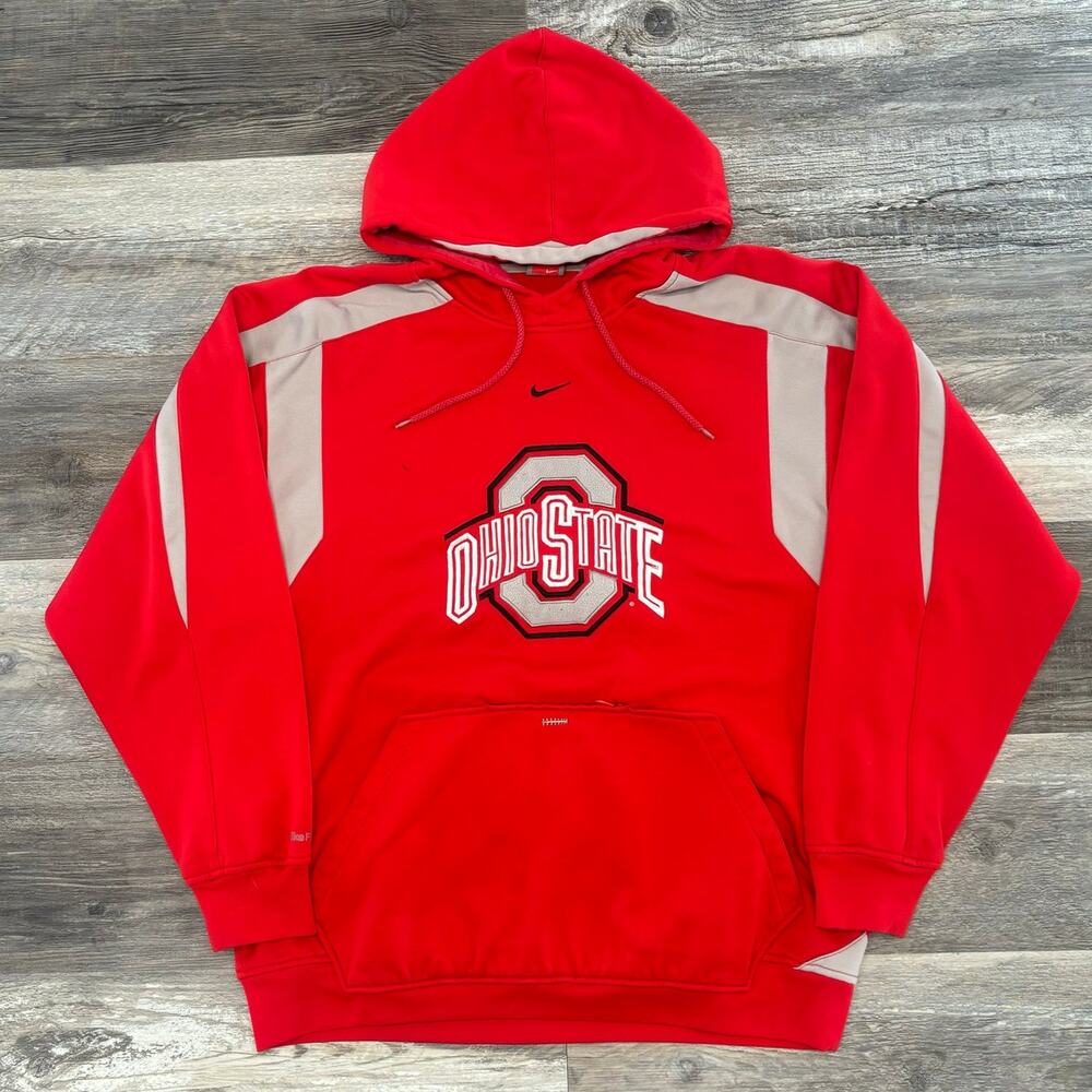 Ohio State‎ Hoodie Nike Buckeyes Red White Mens M OSU Center Swoosh Sweatshirt